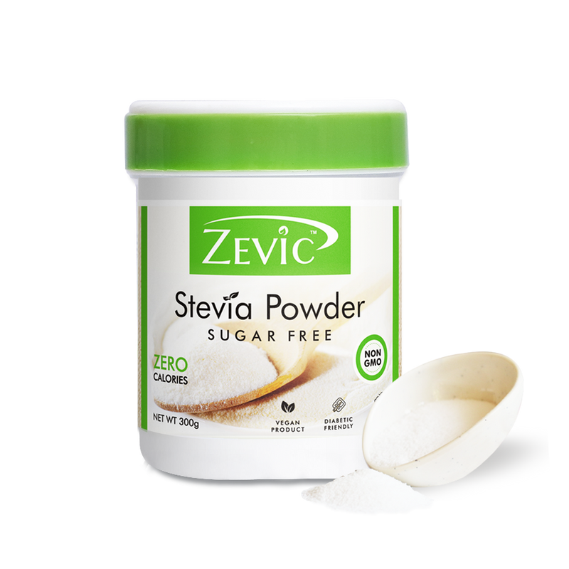 Zevic Stevia Sugar Free White Powder | Zero Calories | Vegan | 100% Natural Sweetener | Keto & Diabetic Friendly 300gm