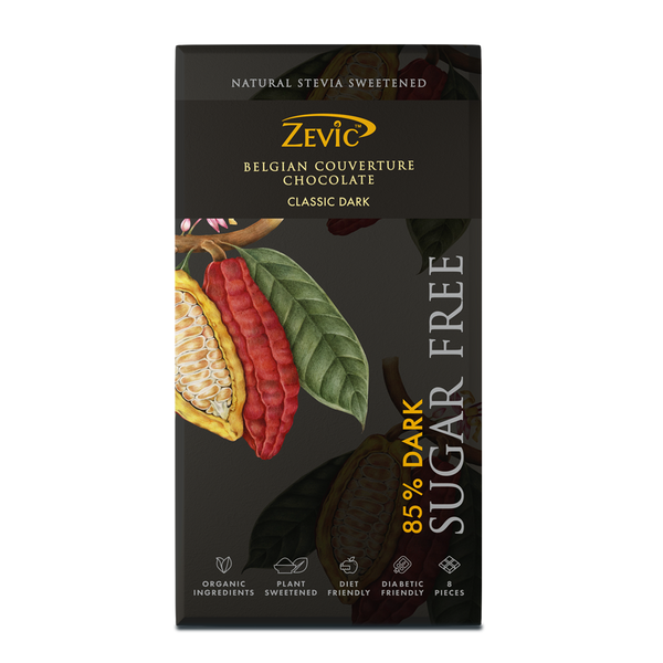 85% Dark Belgian Couverture Chocolate with Stevia- Classic Dark - 96 gms