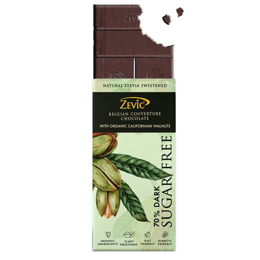 70% Dark Belgian Couverture Chocolate with Organic Californian Walnuts - 90 gms