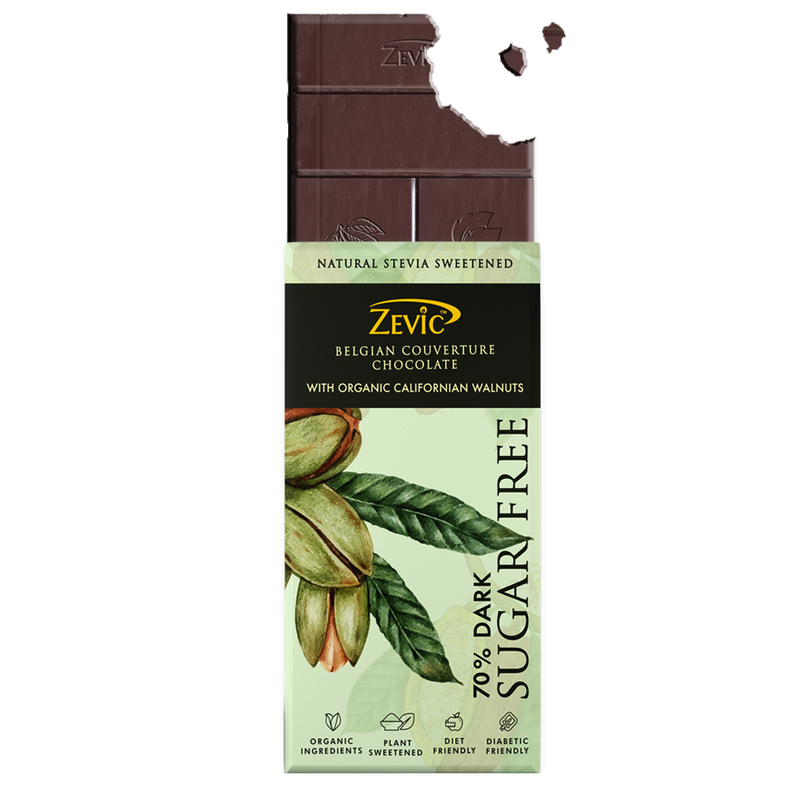 70% Dark Belgian Couverture Chocolate with Organic Californian Walnuts - 90 gms