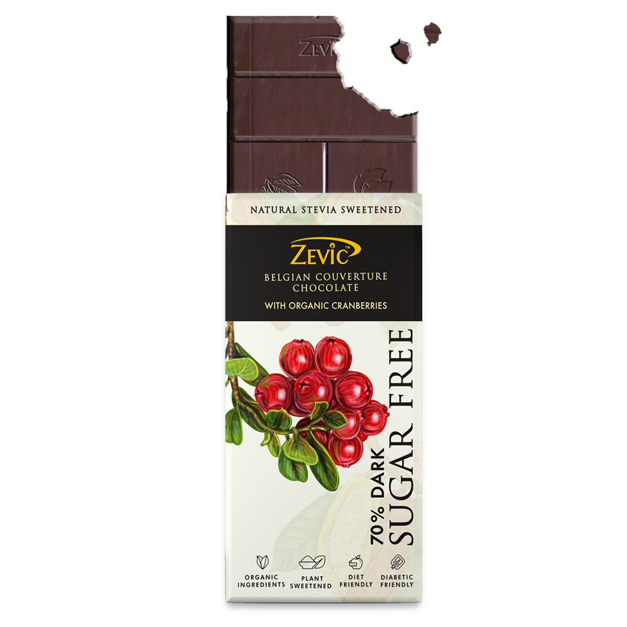 70% Dark Belgian Couverture Chocolate with Organic Cranberries - 40 gms