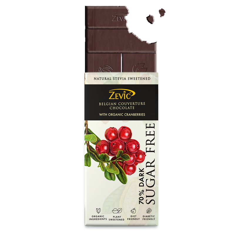 70% Dark Belgian Couverture Chocolate with Organic Cranberries - 90 gms