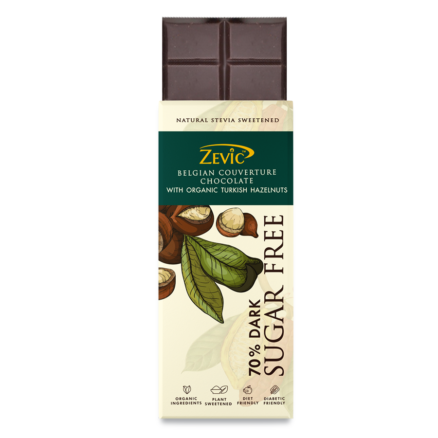 70% Dark Belgian Couverture Chocolate with Organic Turkish Hazelnuts - 40 gms