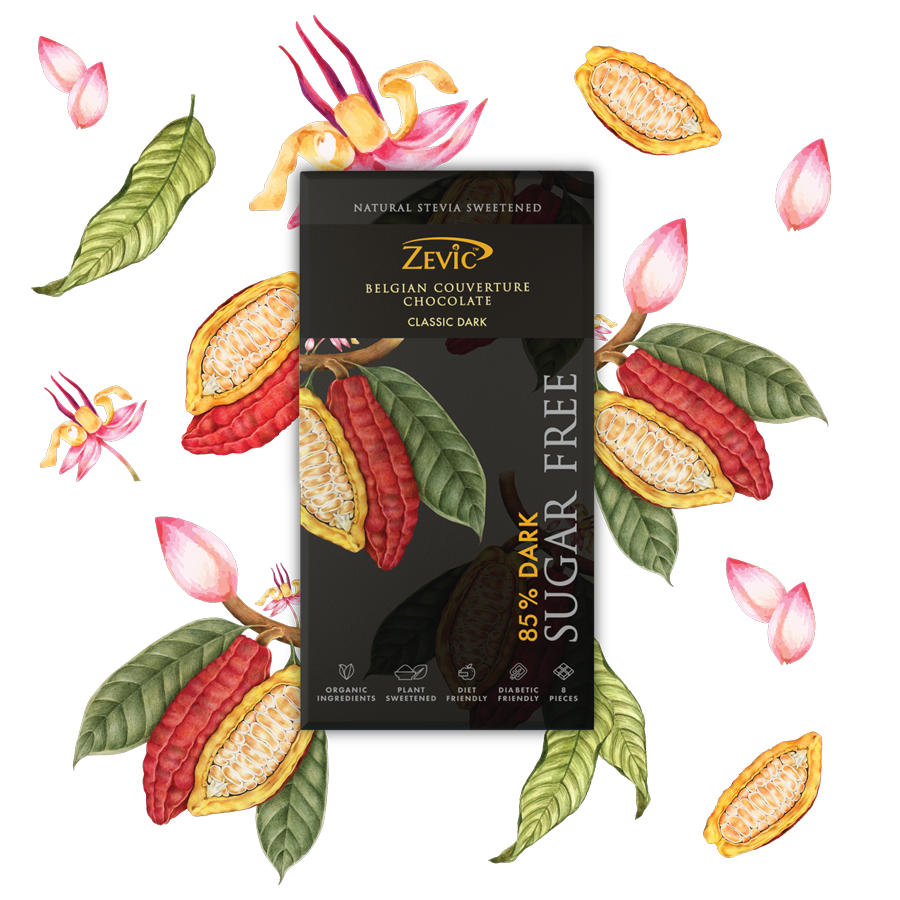 85% Dark Belgian Couverture Chocolate with Stevia- Classic Dark - 96 gms