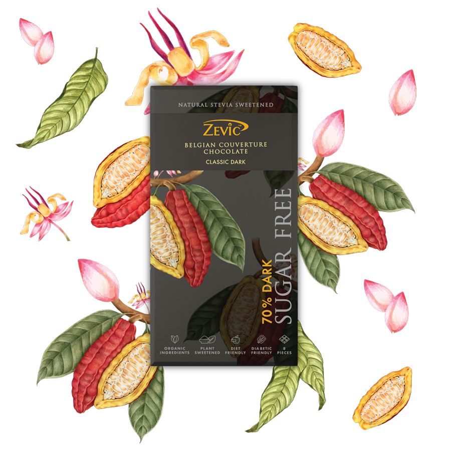 70% Dark Belgian Couverture Chocolate with Stevia- Classic Dark - 40 gms