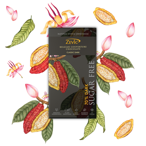 70% Dark Belgian Couverture Chocolate with Stevia- Classic Dark - 40 gms