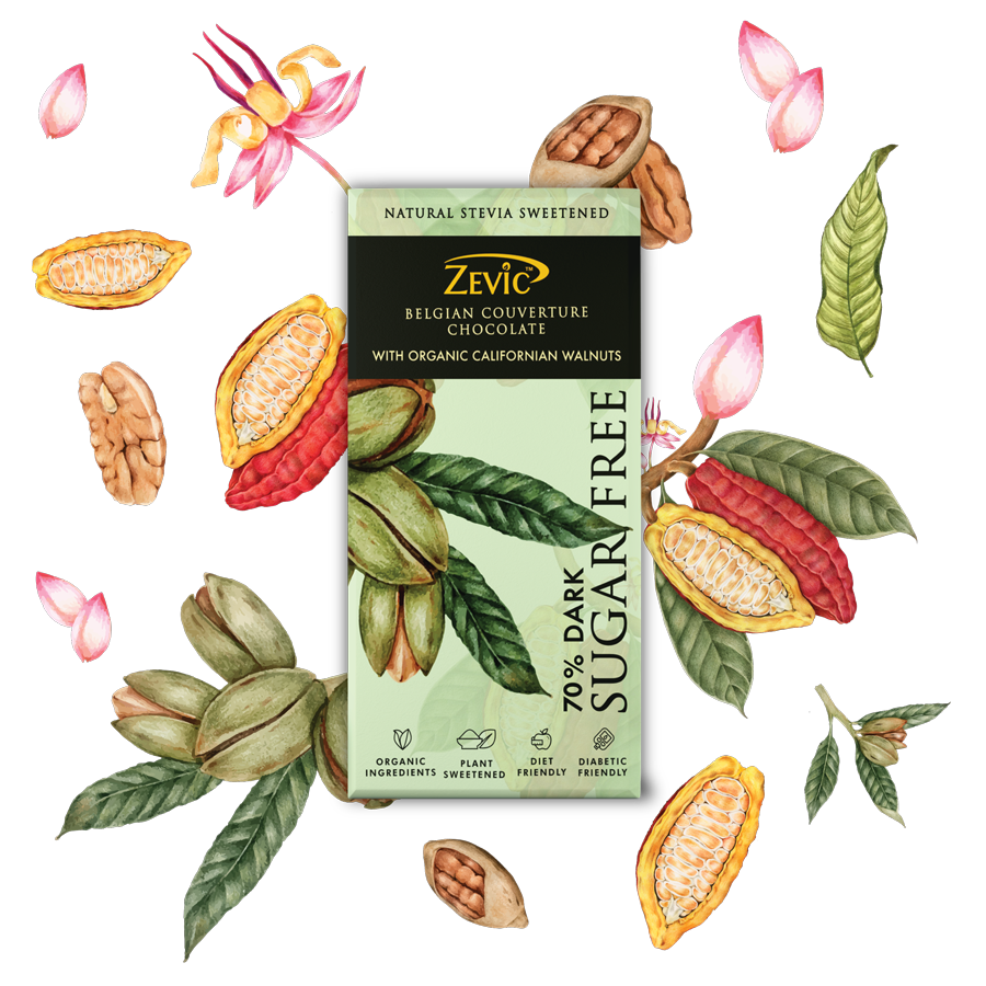 70% Dark Belgian Couverture Chocolate with Organic Californian Walnuts - 90 gms