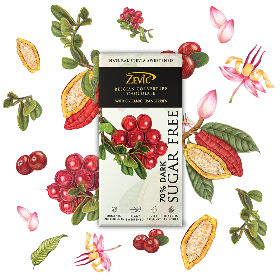 70% Dark Belgian Couverture Chocolate with Organic Cranberries - 40 gms