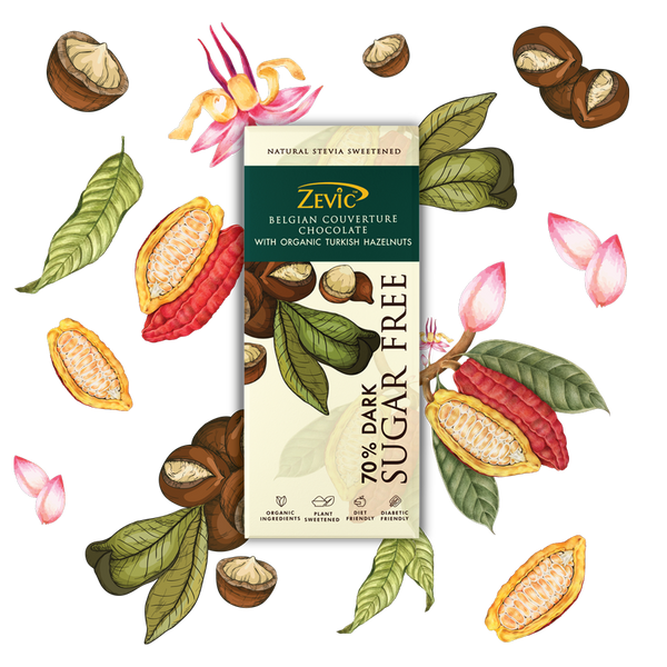 70% Dark Belgian Couverture Chocolate with Organic Turkish Hazelnuts - 40 gms