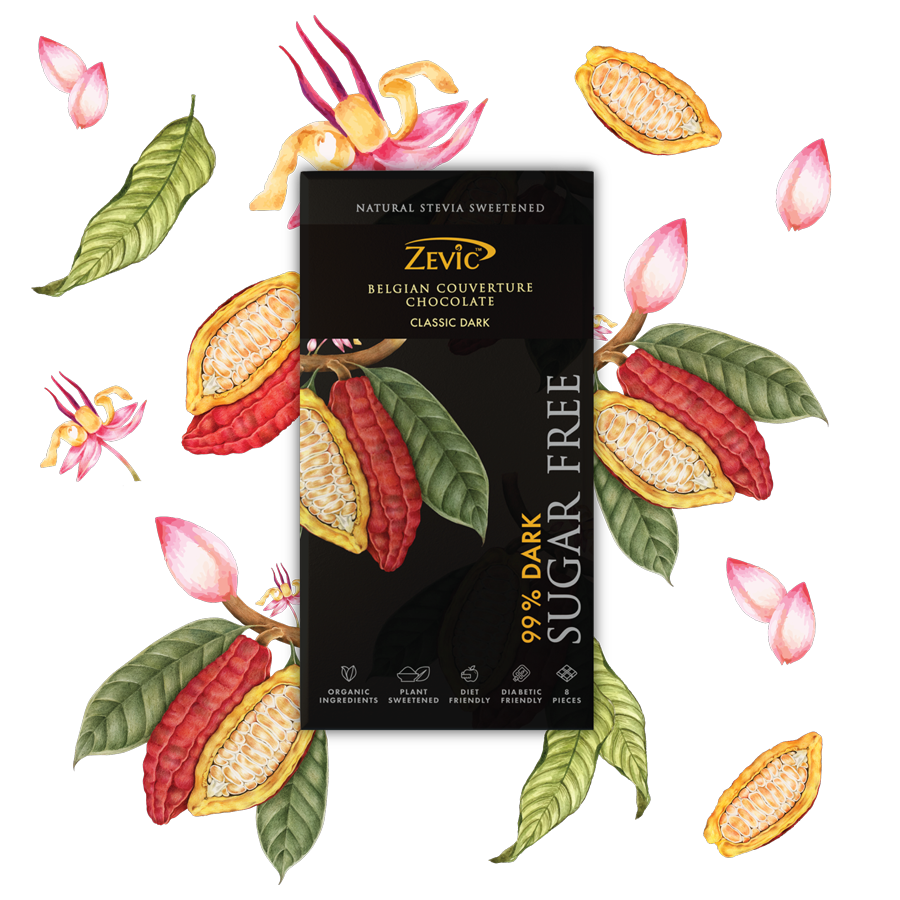 99% Dark Belgian Couverture Chocolate with Stevia- Classic Dark  - 96 gms