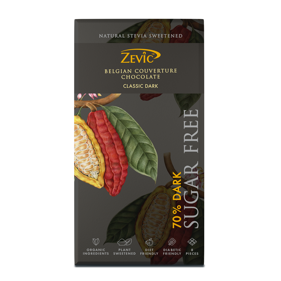 70% Dark Belgian Couverture Chocolate with Stevia- Classic Dark - 40 gms