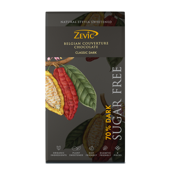 70% Dark Belgian Couverture Chocolate with Stevia- Classic Dark - 96 gms