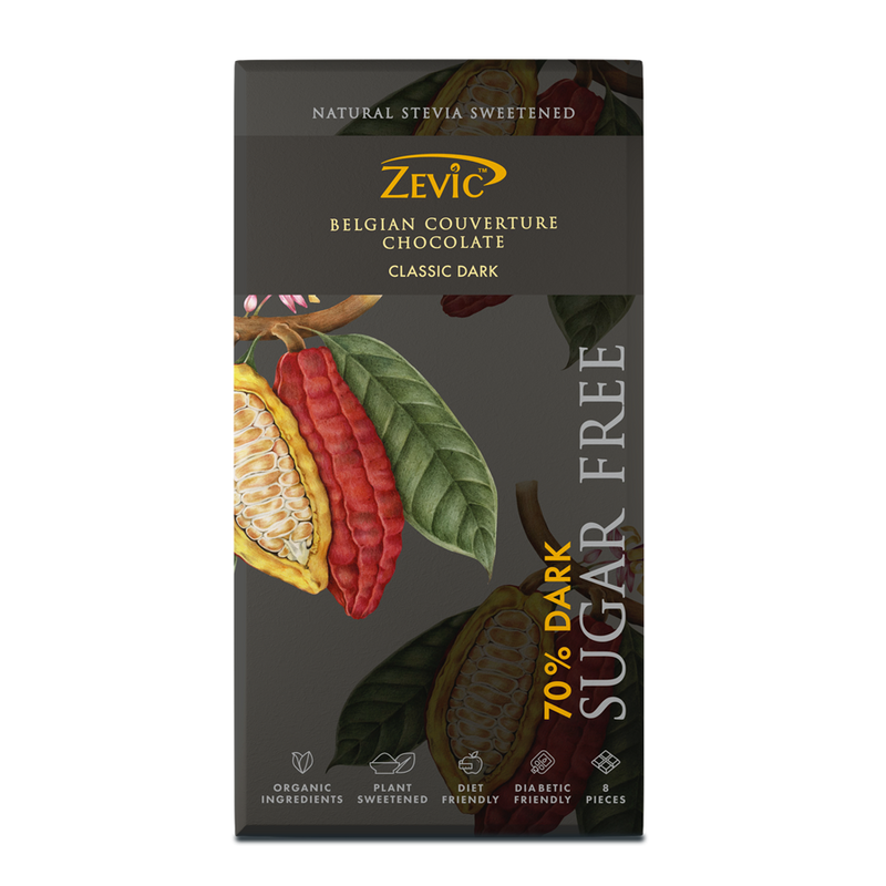 70% Dark Belgian Couverture Chocolate with Stevia- Classic Dark - 96 gms