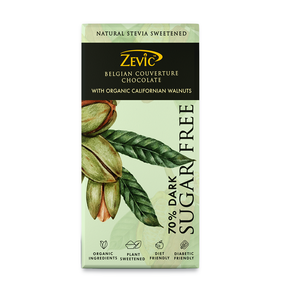 70% Dark Belgian Couverture Chocolate with Organic Californian Walnuts - 90 gms