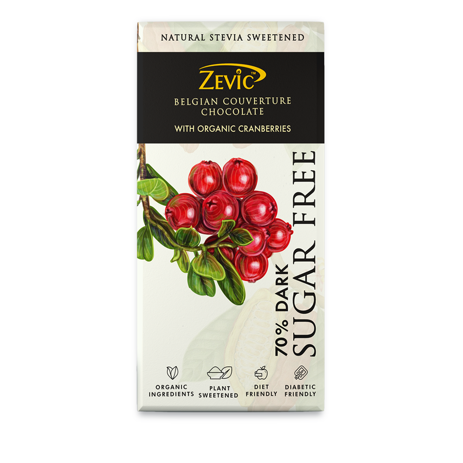 70% Dark Belgian Couverture Chocolate with Organic Cranberries - 40 gms