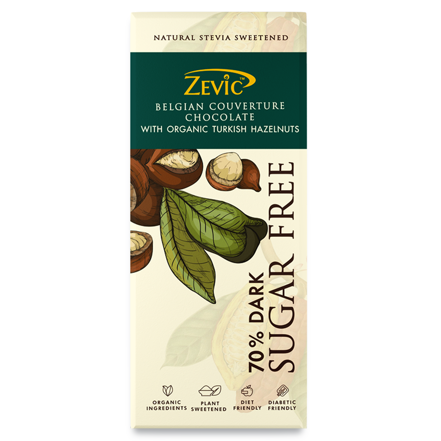 70% Dark Belgian Couverture Chocolate with Organic Turkish Hazelnuts - 40 gms