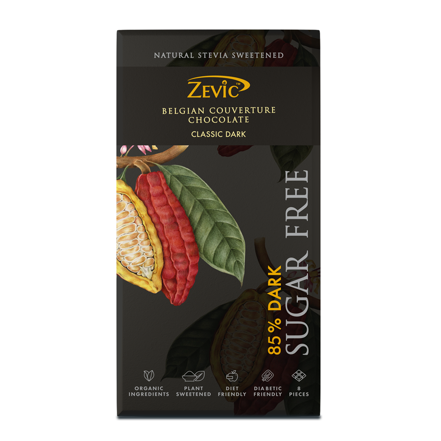 85% Dark Belgian Couverture Chocolate with Stevia- Classic Dark - 96 gms