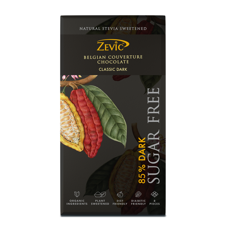 85% Dark Belgian Couverture Chocolate with Stevia- Classic Dark - 96 gms