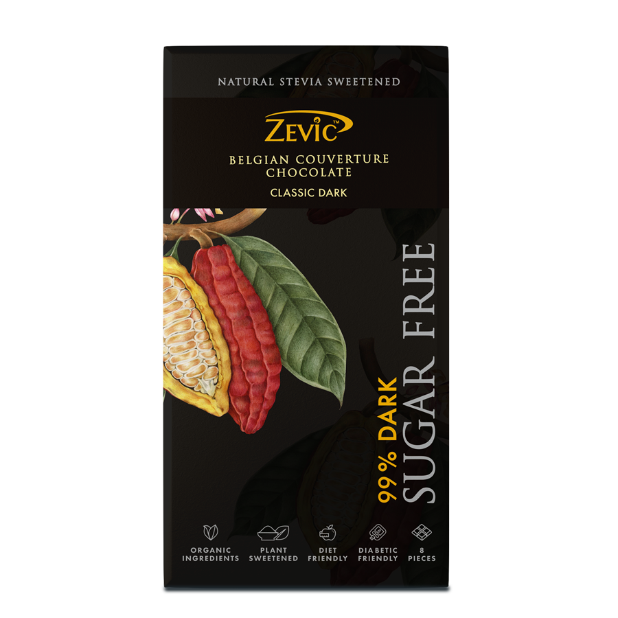 99% Dark Belgian Couverture Chocolate with Stevia- Classic Dark  - 96 gms