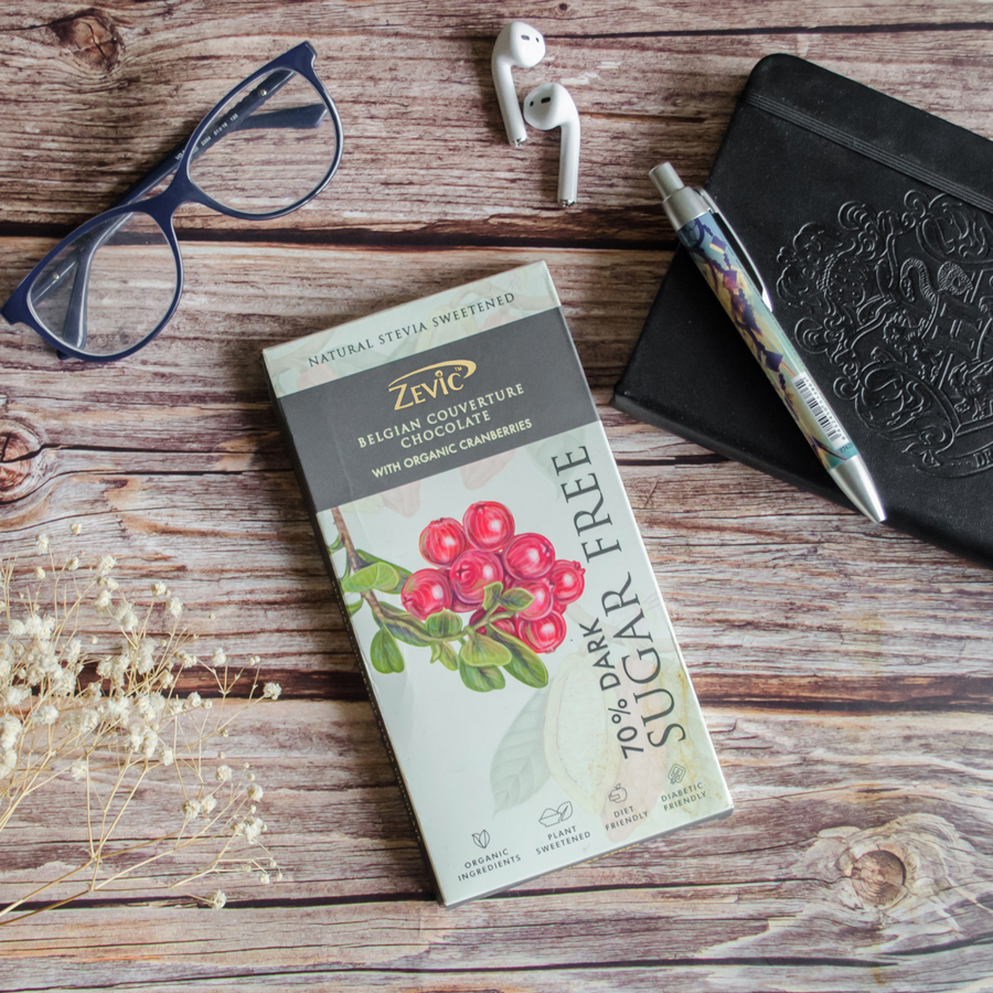 70% Dark Belgian Couverture Chocolate with Organic Cranberries - 40 gms