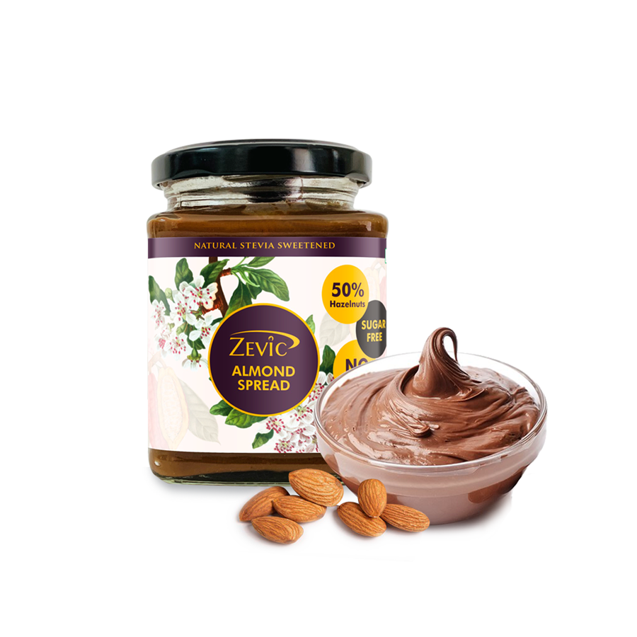 Zevic Sugar Free Belgian Keto Chocolate Almond Spread with 50% Almonds, Natural Almond Oil (No Palm Oil) & No Sugar 200 gm | Diabetic Friendly | Natural Sweetened | Keto Friendly
