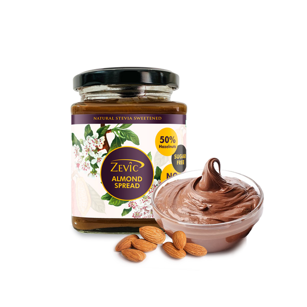 Zevic Sugar Free Belgian Keto Chocolate Almond Spread with 50% Almonds, Natural Almond Oil (No Palm Oil) & No Sugar 200 gm | Diabetic Friendly | Natural Sweetened | Keto Friendly