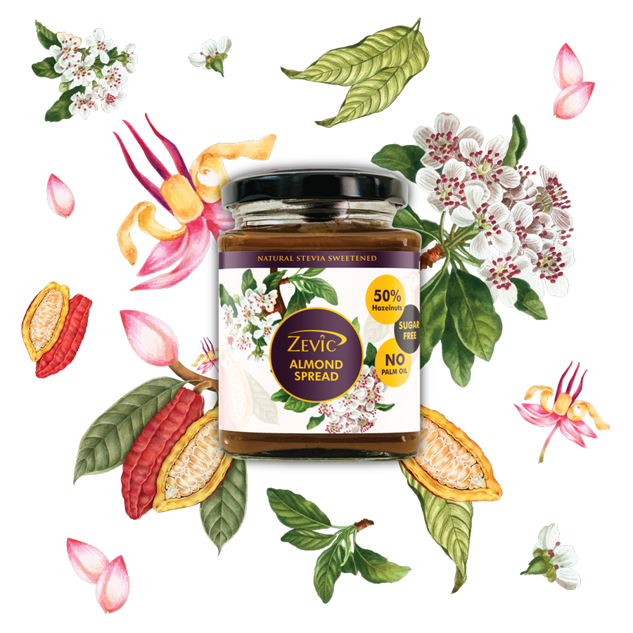 Zevic Sugar Free Belgian Keto Chocolate Almond Spread with 50% Almonds, Natural Almond Oil (No Palm Oil) & No Sugar 200 gm | Diabetic Friendly | Natural Sweetened | Keto Friendly