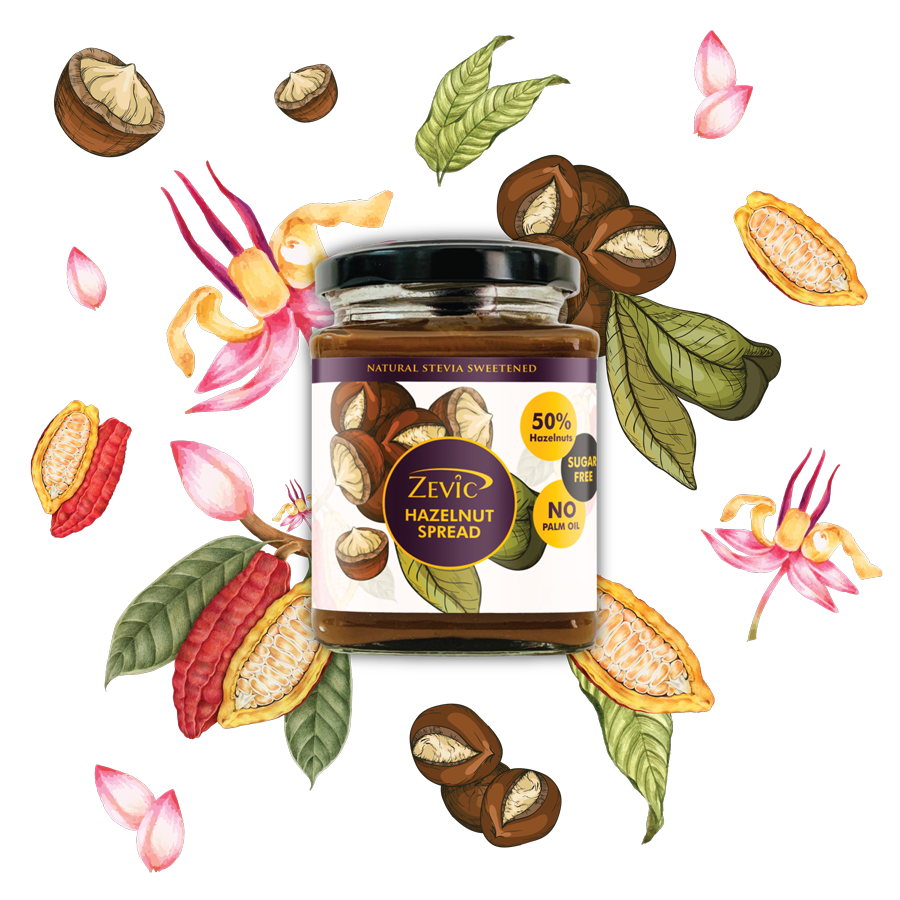 Zevic Sugar Free Belgian Keto Chocolate Hazelnut Spread with 50% Hazelnut, Natural Hazelnut Oil (No Palm oil) & No sugar 200 gm