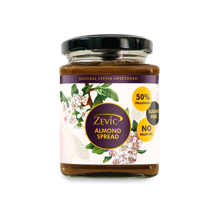 Zevic Sugar Free Belgian Keto Chocolate Almond Spread with 50% Almonds, Natural Almond Oil (No Palm Oil) & No Sugar 200 gm | Diabetic Friendly | Natural Sweetened | Keto Friendly