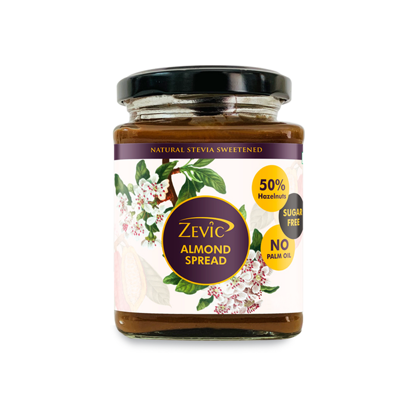 Zevic Sugar Free Belgian Keto Chocolate Almond Spread with 50% Almonds, Natural Almond Oil (No Palm Oil) & No Sugar 200 gm | Diabetic Friendly | Natural Sweetened | Keto Friendly