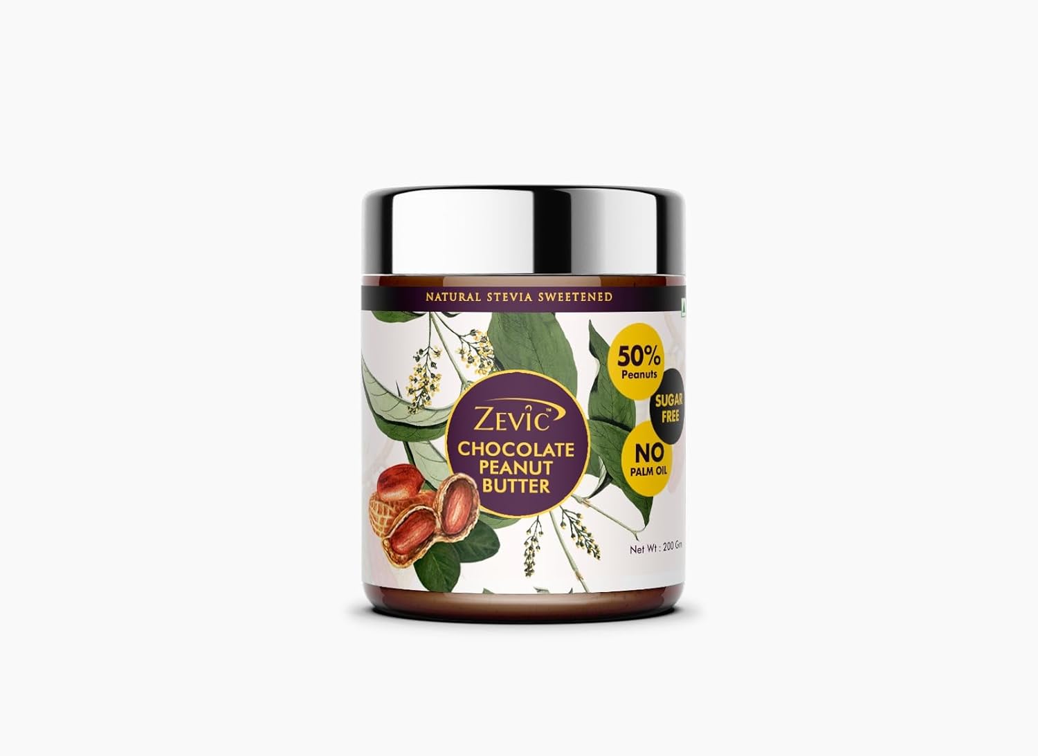 Zevic Sugar Free Belgian Keto Chocolate Peanut Butter Spread with 50% Peanuts, Natural Almond Oil (No Palm Oil) & No Sugar 200 gm | Diabetic Friendly | Natural Sweetened | Keto Friendly