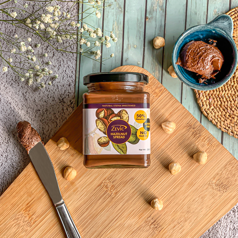 Zevic Sugar Free Belgian Keto Chocolate Hazelnut Spread with 50% Hazelnut, Natural Hazelnut Oil (No Palm oil) & No sugar 200 gm