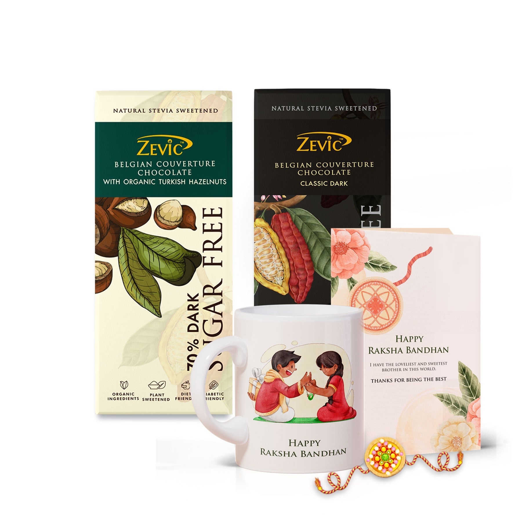 Zevic Assorted Dark Chocolates (70% Dark + 70% Dark Turkish Hazelnuts) Rakhi Special Hamper