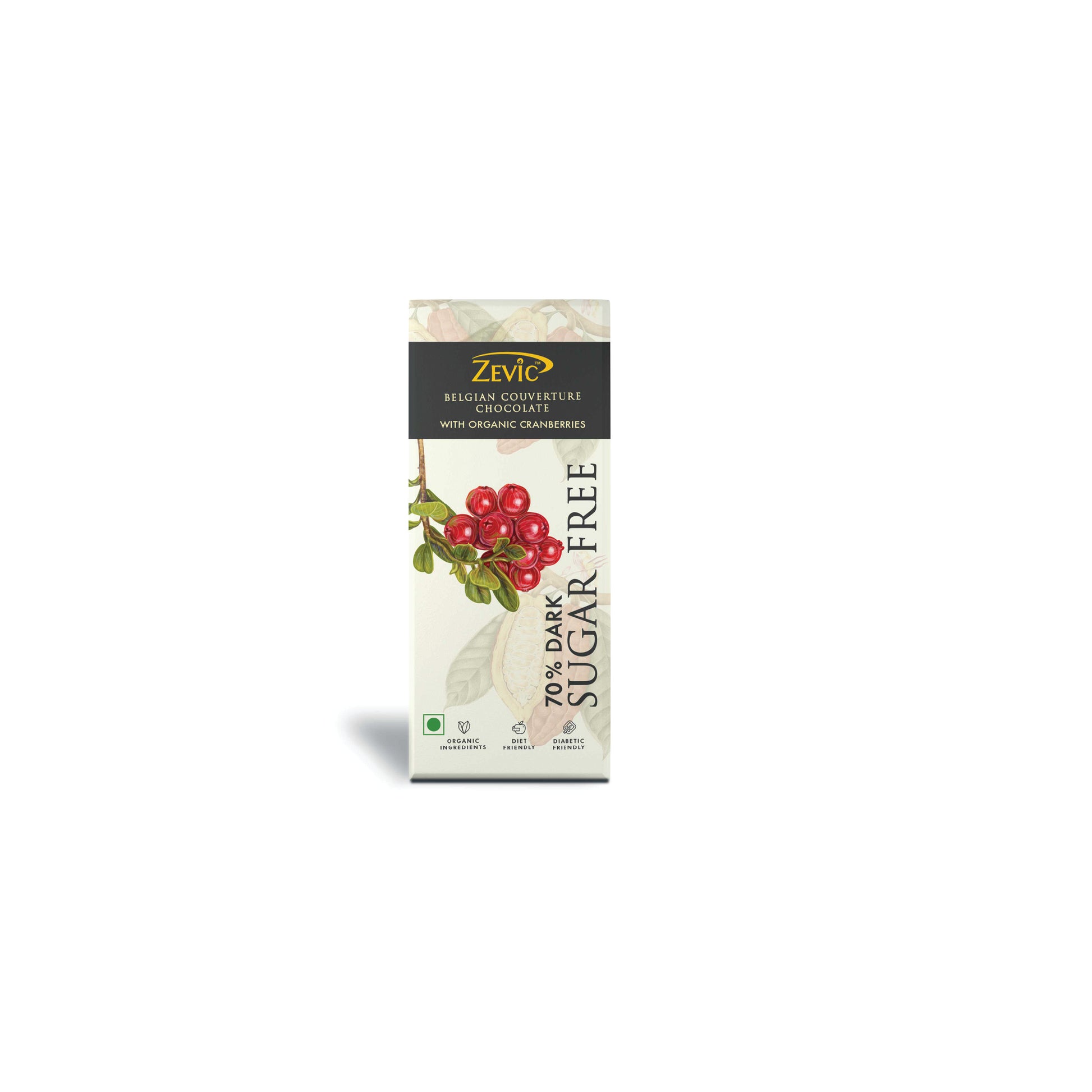 70% Dark Belgian Couverture Chocolate with Organic Cranberries - 40 gms