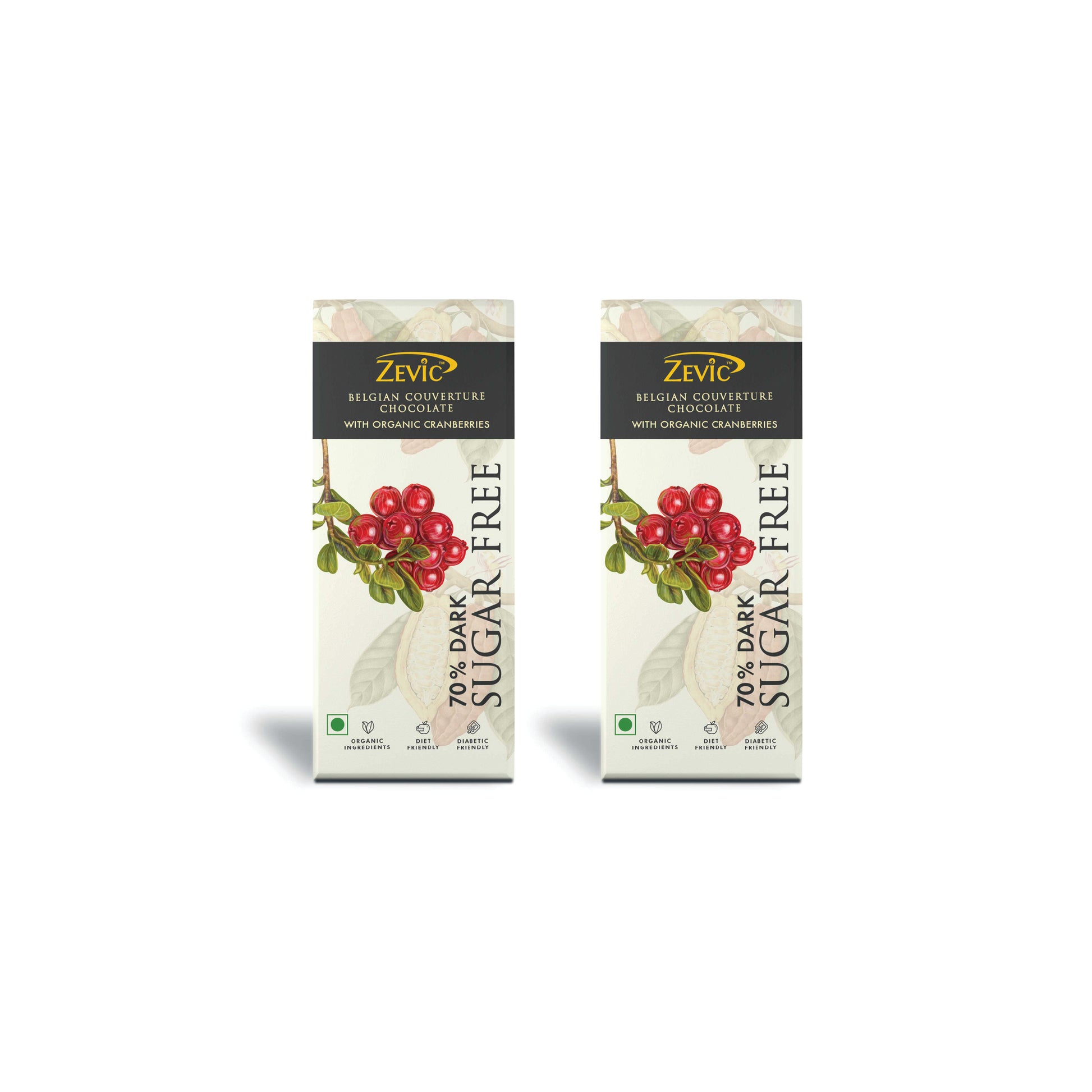 70% Dark Belgian Couverture Chocolate with Organic Cranberries - 40 gms