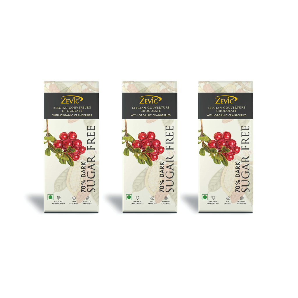 70% Dark Belgian Couverture Chocolate with Organic Cranberries - 40 gms