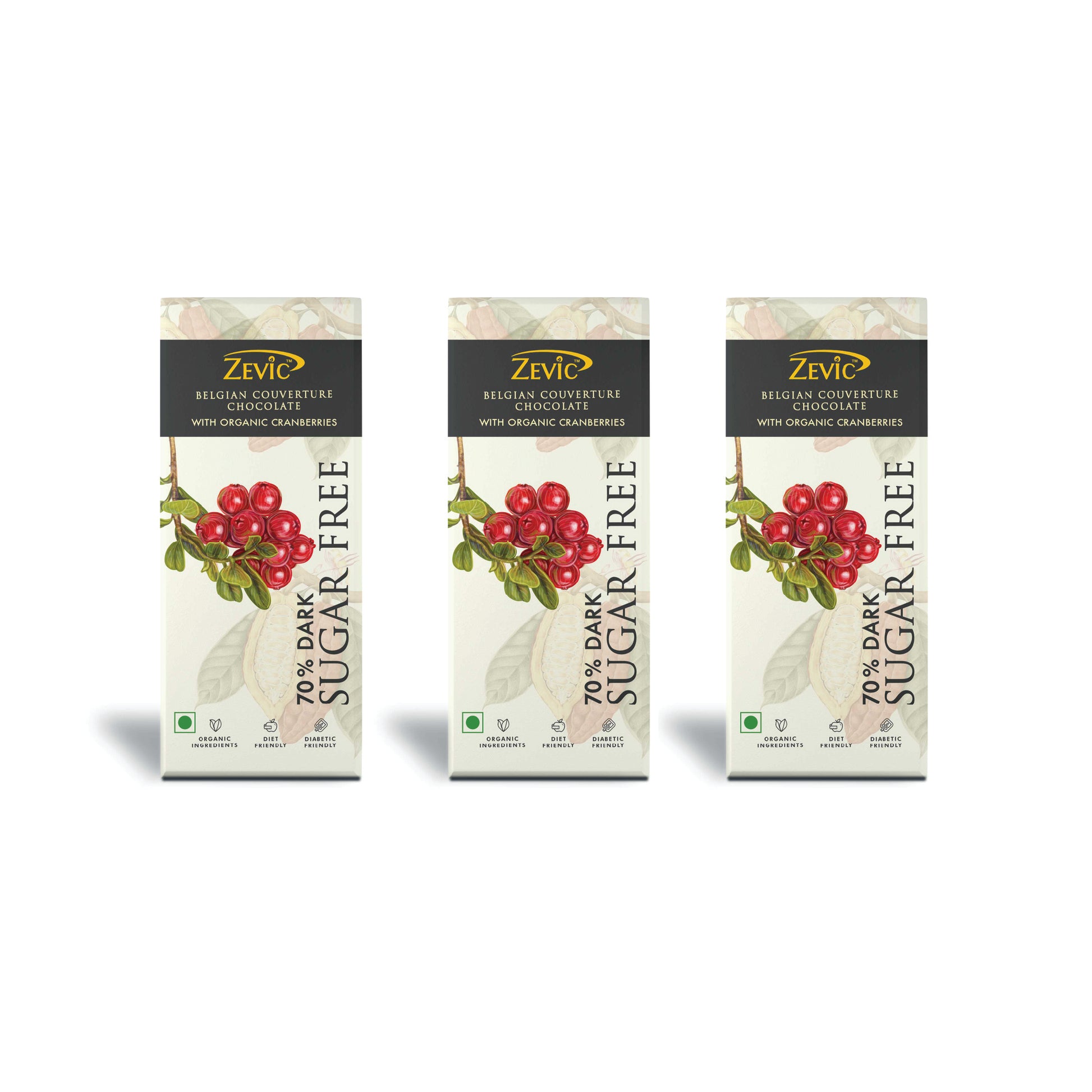 70% Dark Belgian Couverture Chocolate with Organic Cranberries - 40 gms