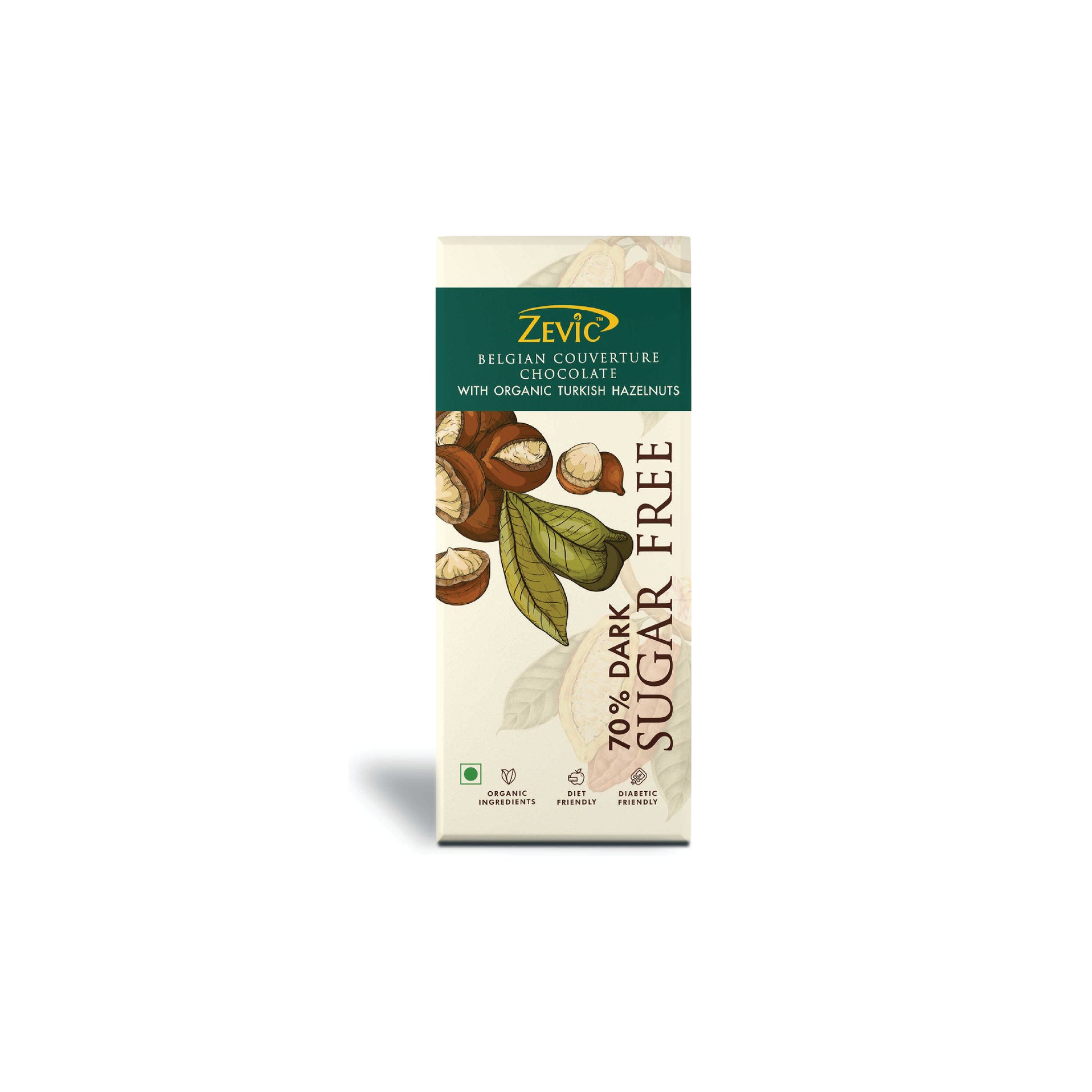 70% Dark Belgian Couverture Chocolate with Organic Turkish Hazelnuts - 40 gms
