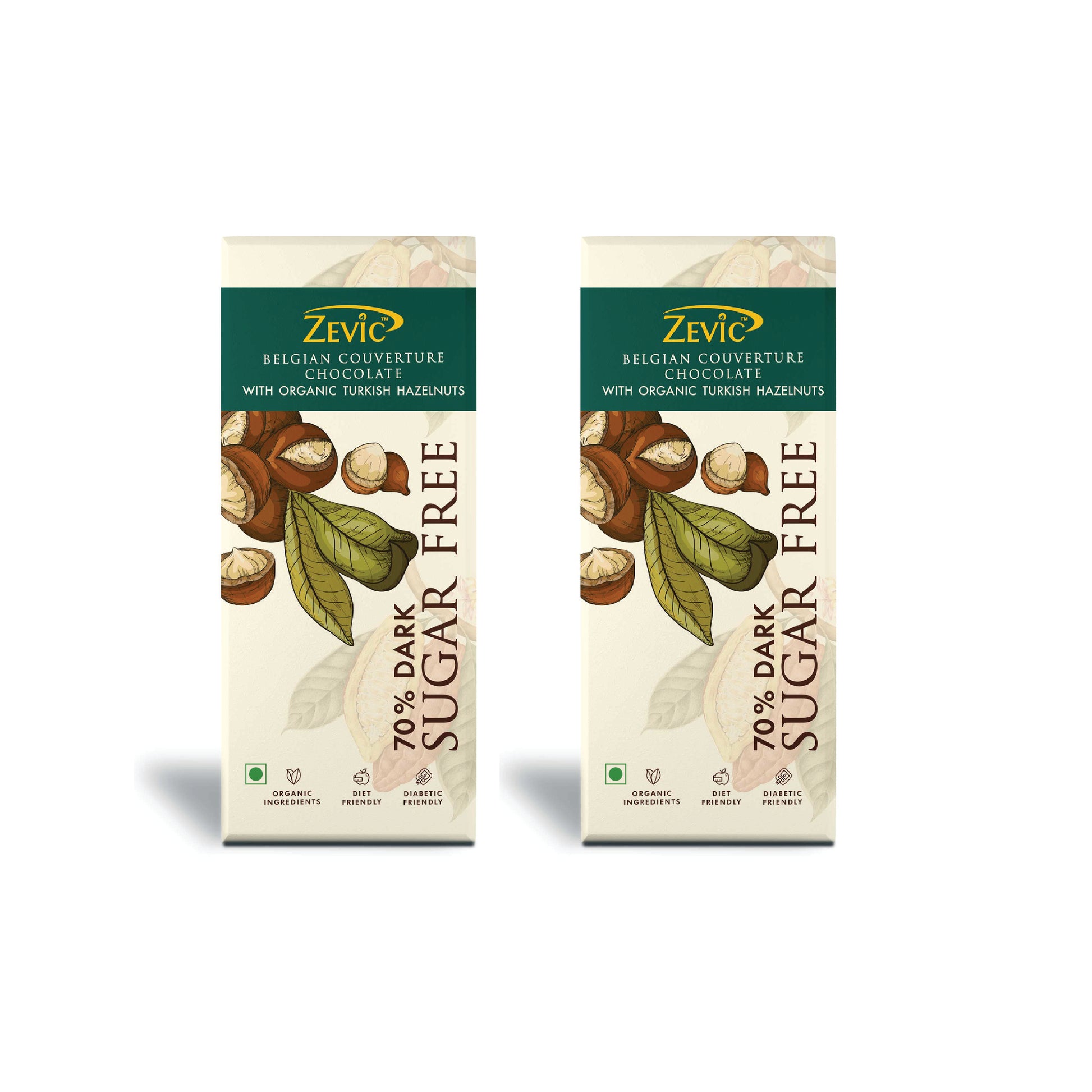 70% Dark Belgian Couverture Chocolate with Organic Turkish Hazelnuts - 40 gms