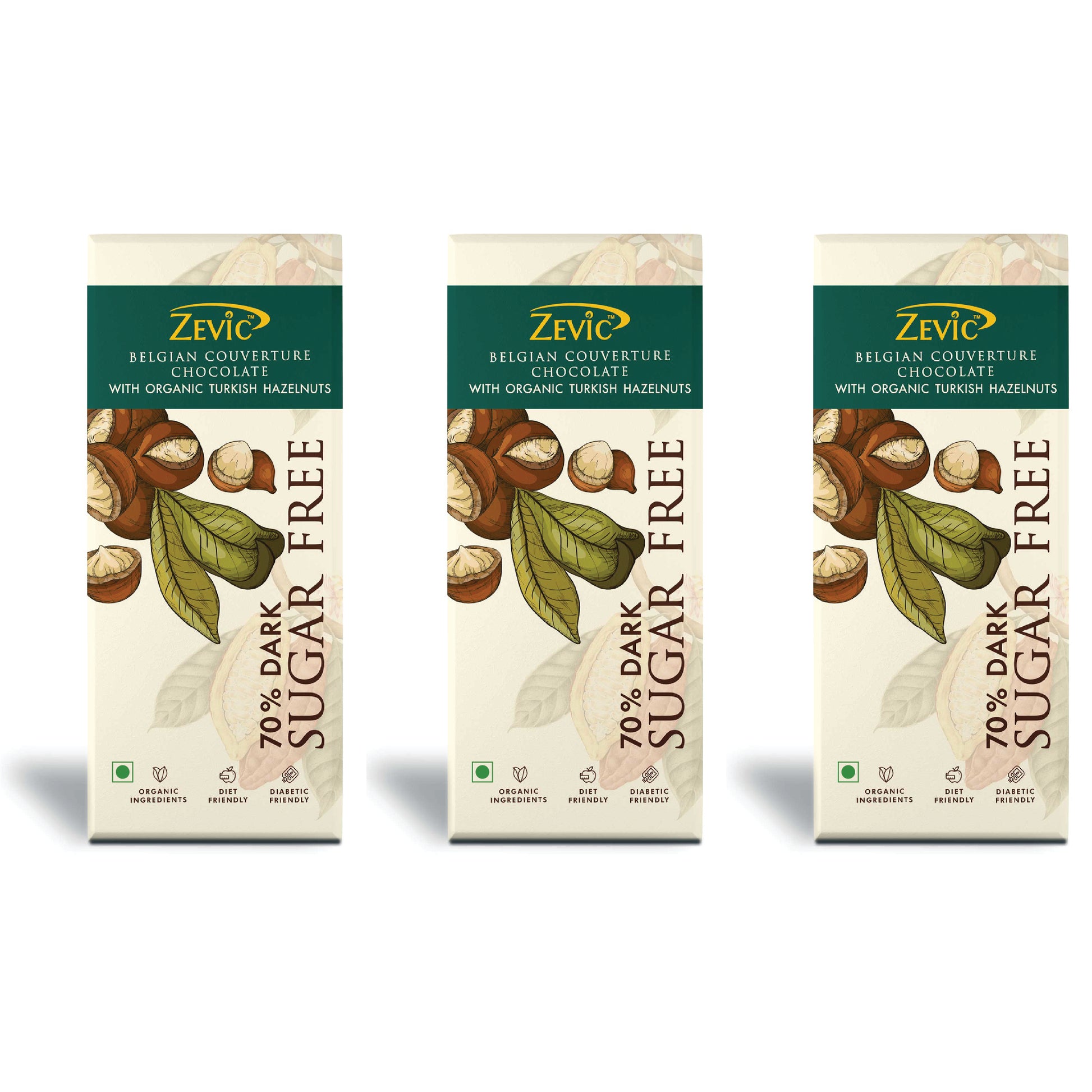 70% Dark Belgian Couverture Chocolate with Organic Turkish Hazelnuts - 40 gms