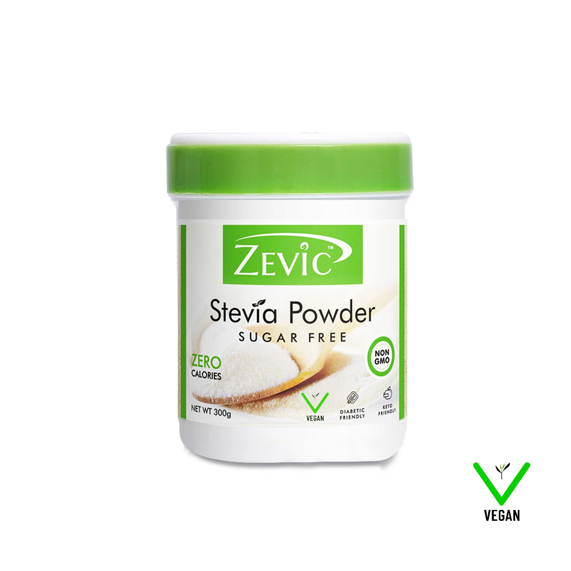 Zevic Stevia Sugar Free White Powder | Zero Calories | Vegan | 100% Natural Sweetener | Keto & Diabetic Friendly 300gm Pack of 3