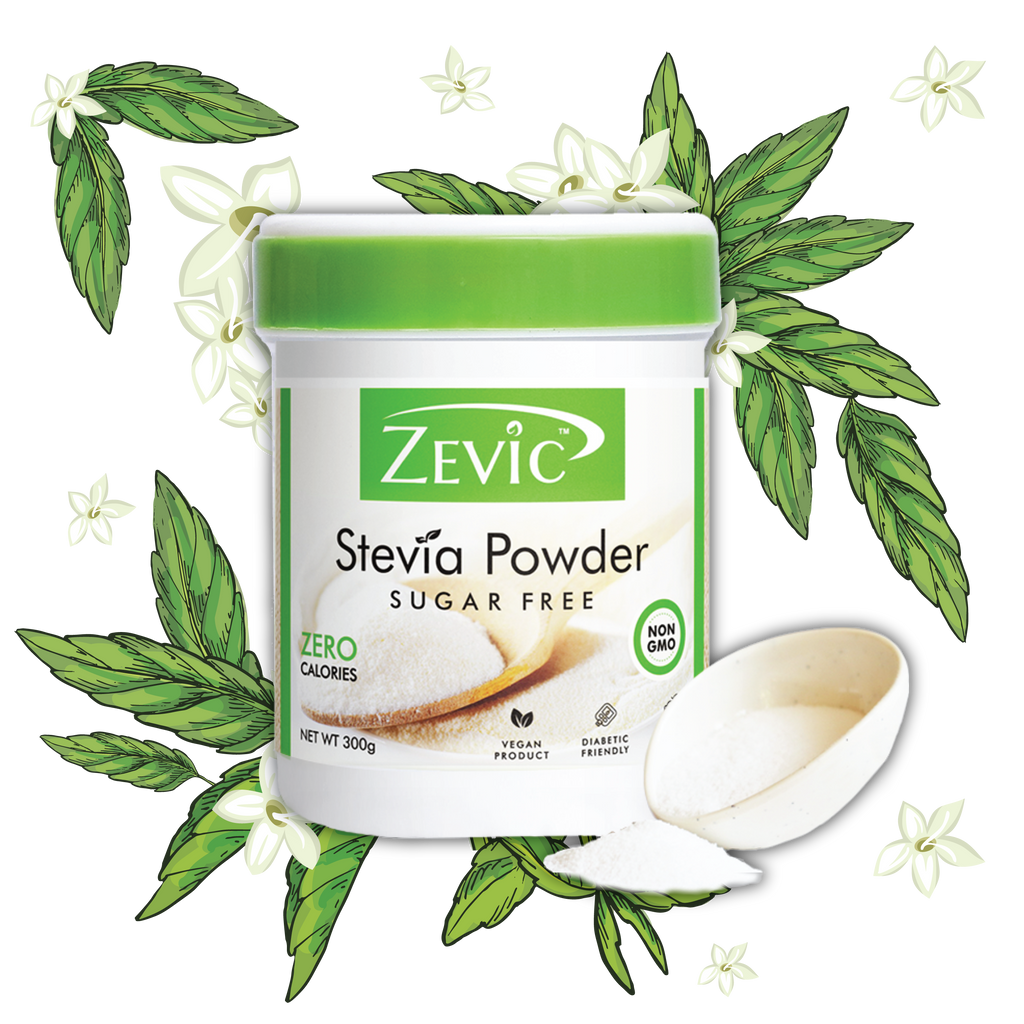 Zevic Stevia Sugar Free White Powder | Zero Calories | Vegan | 100% Natural Sweetener | Keto & Diabetic Friendly 300gm