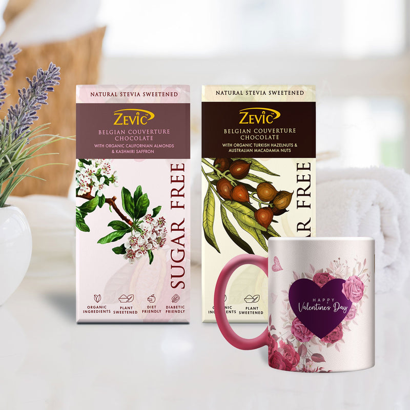 Zevic Belgian Sugar free Chocolate Gift Pack  + A Beautiful Love Mug