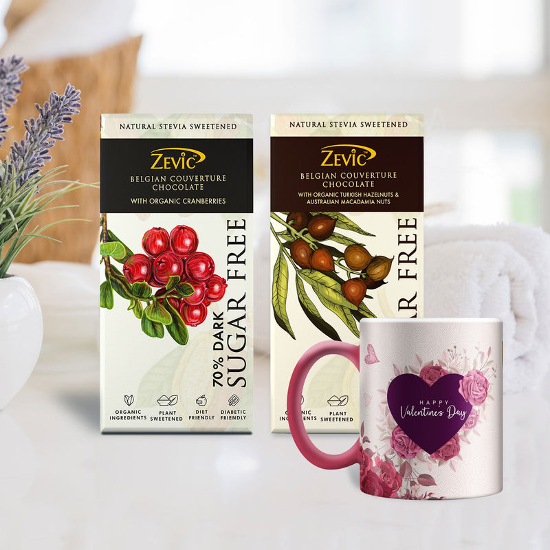 Zevic Belgian Sugar free Chocolate Gift Pack  + A Beautiful Love Mug