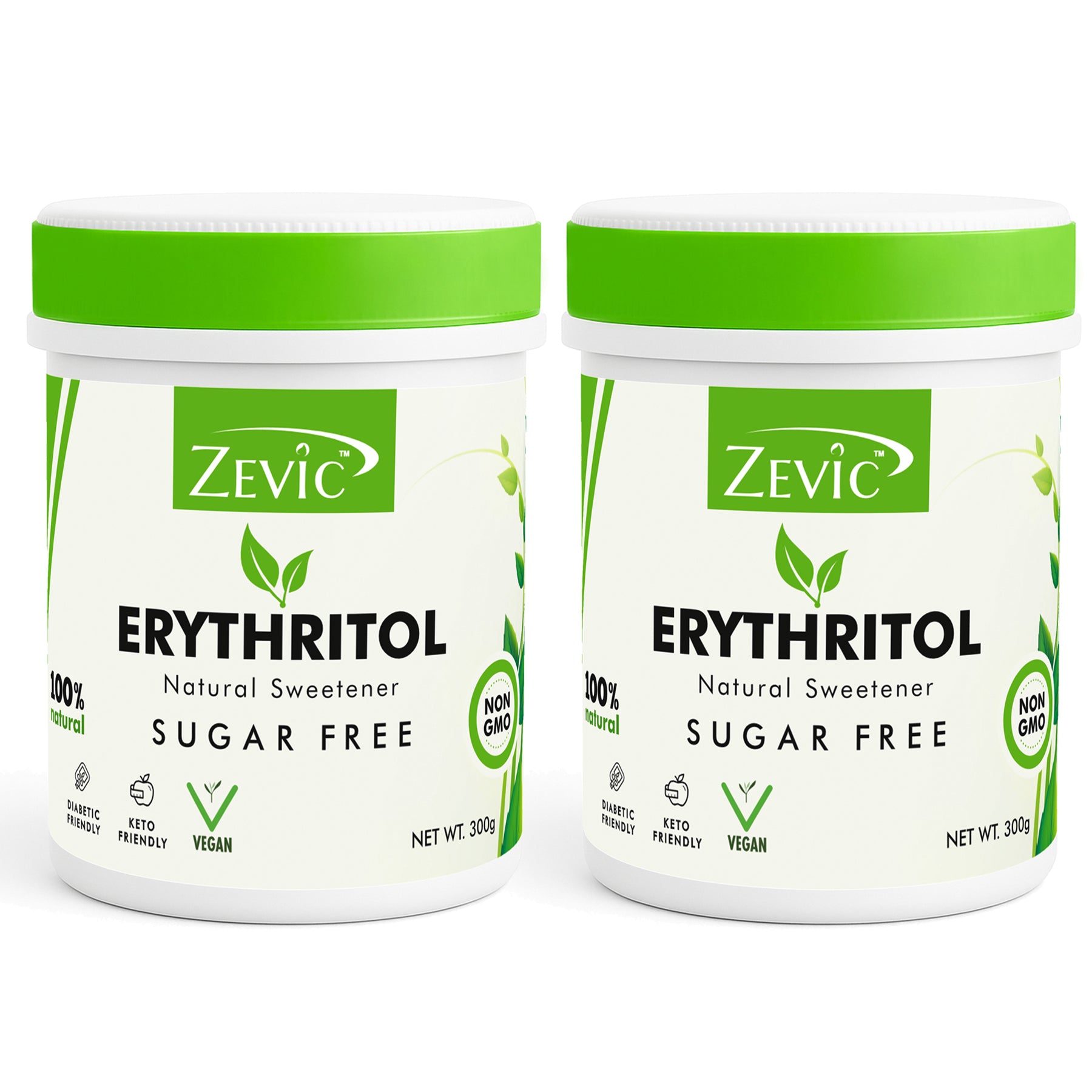 Zevic Erythritol 100% Natural Sweetener | Vegan & Zero Calorie | Keto & Diet Friendly, 300gm (Pack of 2)