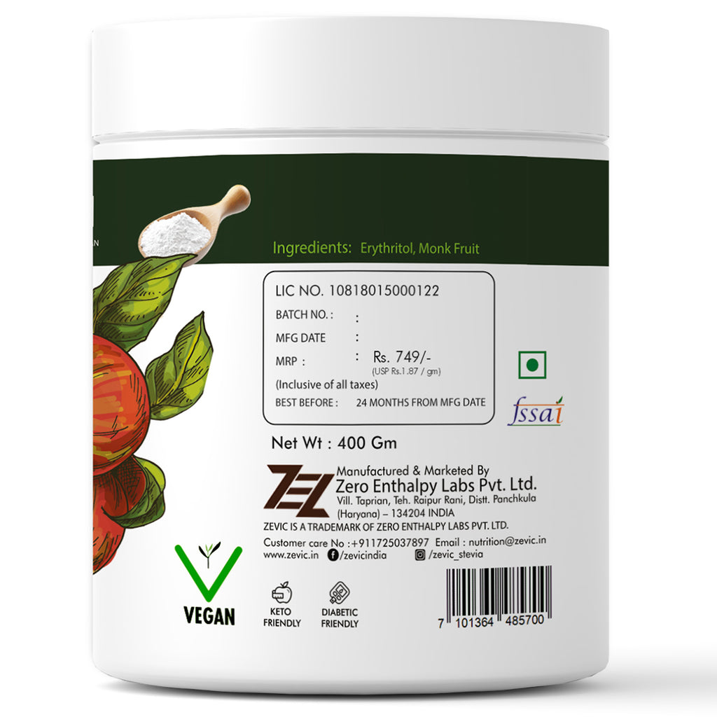 Monk Fruit Sweetener Organic Powder | 100% Natural Sugar Free - 400g (Pack of 3)