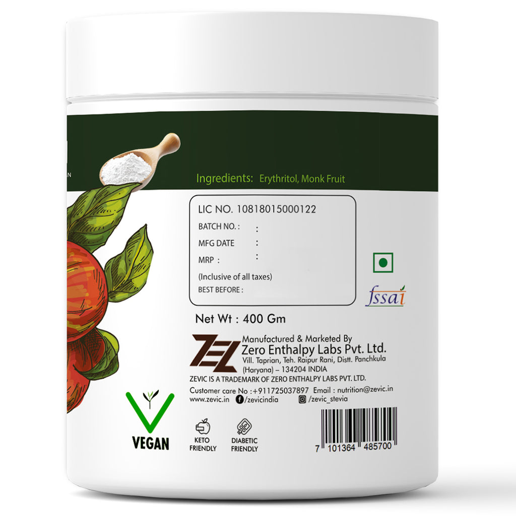 Monk Fruit Sweetener Organic Powder | 100% Natural Sugar Free - 400g (Pack of 3)