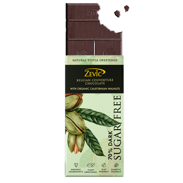 70% Dark Belgian Couverture Chocolate with Organic Californian Walnuts - 90 gms