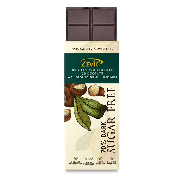 70% Dark Belgian Couverture Chocolate with Organic Turkish Hazelnuts - 40 gms