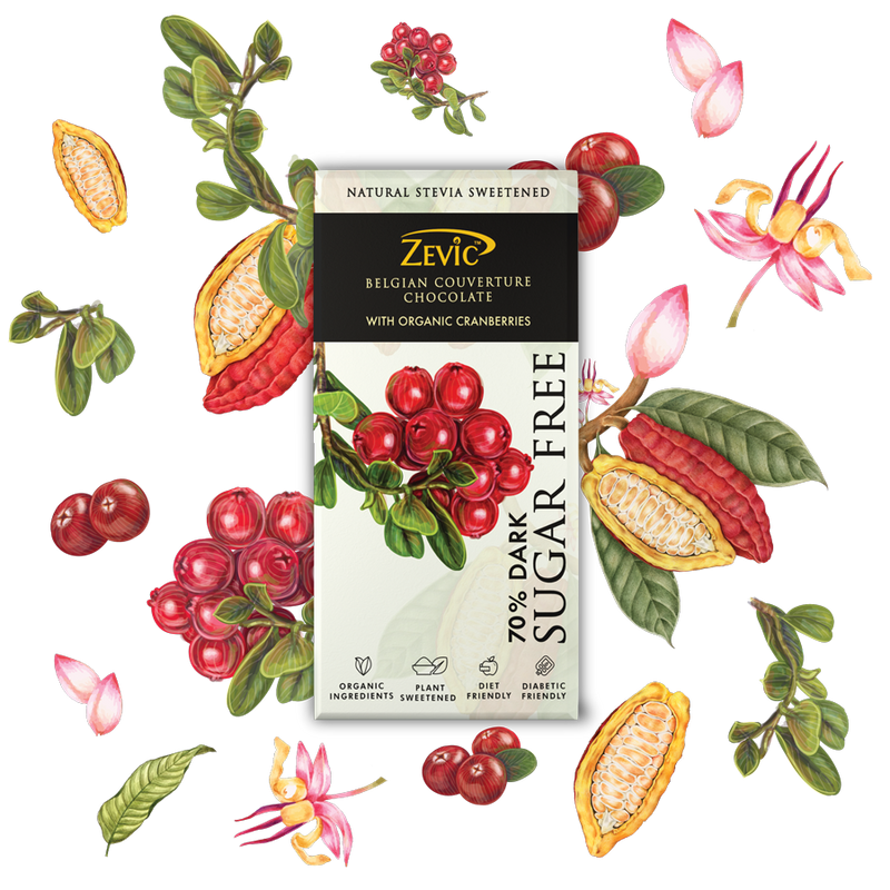 70% Dark Belgian Couverture Chocolate with Organic Cranberries - 90 gms